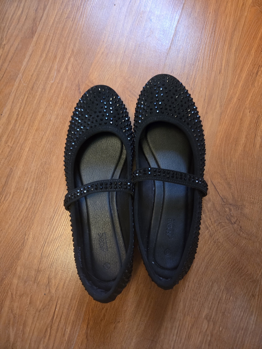 Ardene Black Crystal-Studded Mary Jane Flats